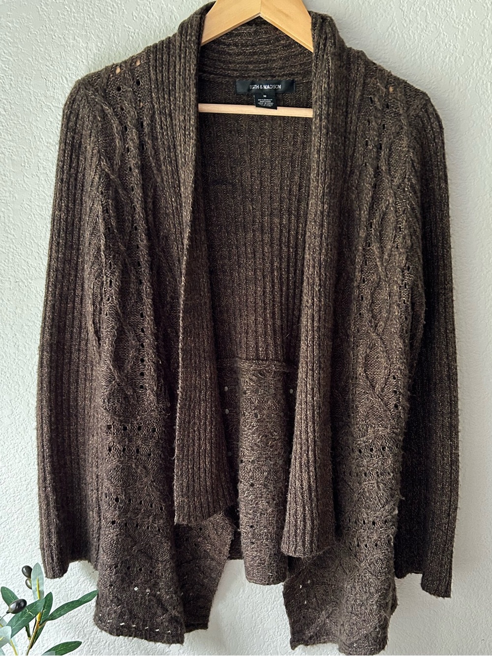 89th & Madison Chocolate Brown Open-Front Knit Cardigan